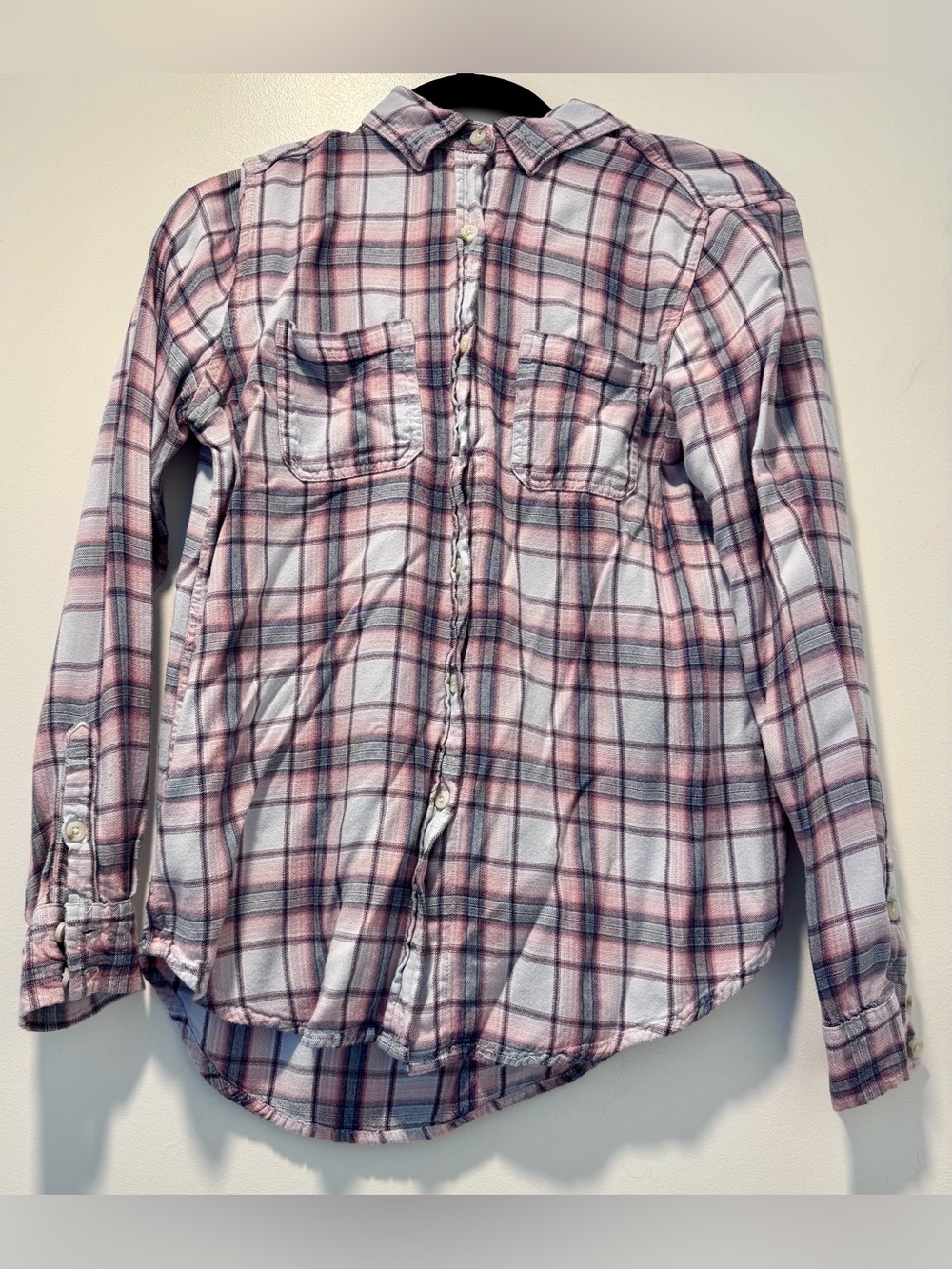 Mossimo Supply Co Pink Gray Plaid Boyfriend Fit Button Down Shirt Small